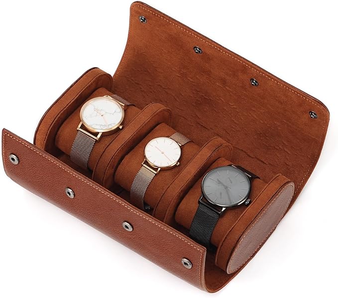 JOYIR Watch Roll for Travel, Genuine Leather Watch Case Organizer with 3 Pillows | Portable Storage & Display Case for Men, Women | Ideal Gift for Father's Day, Birthday, Christmas