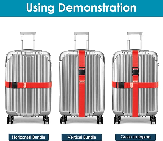 Travel Inspira Luggage Straps for Suitcases, Adjustable Suitcase Strap, TSA Approved Luggage Straps - Secure Your Luggage Safely During Travel Red (4 Pack)