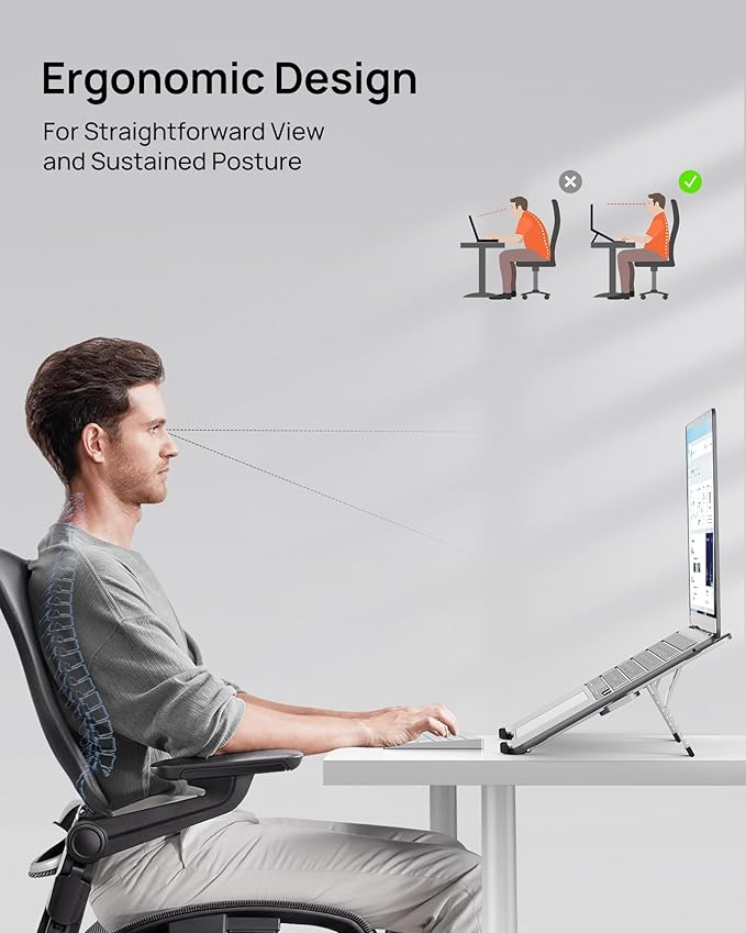 【Innovative & Ultra Compact】SODI Foldable Laptop Stand for Desk, Lightweight Portable Tablet Holder for Business Travel, Cafe, 6 Level Height Adjust Computer Holder for MacBook, Tablet 10-16", Silver