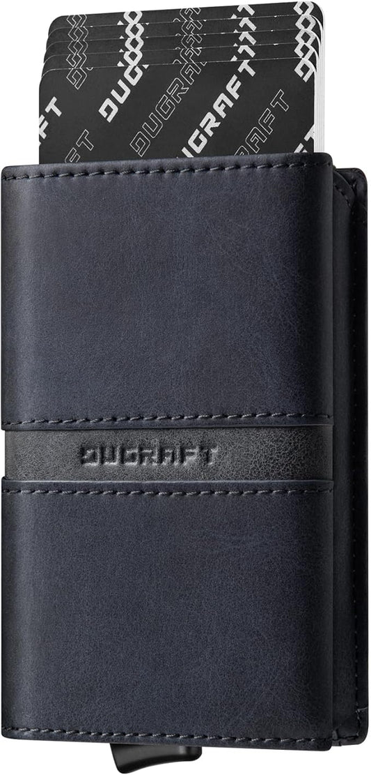 DUGRAFT Mens Wallet for Max.11 Cards with Pop Up Credit Card Ejector Case RFID Blocking, Bills/Cash Compartment and ID Window, Giftbox Packed, Dark Blue
