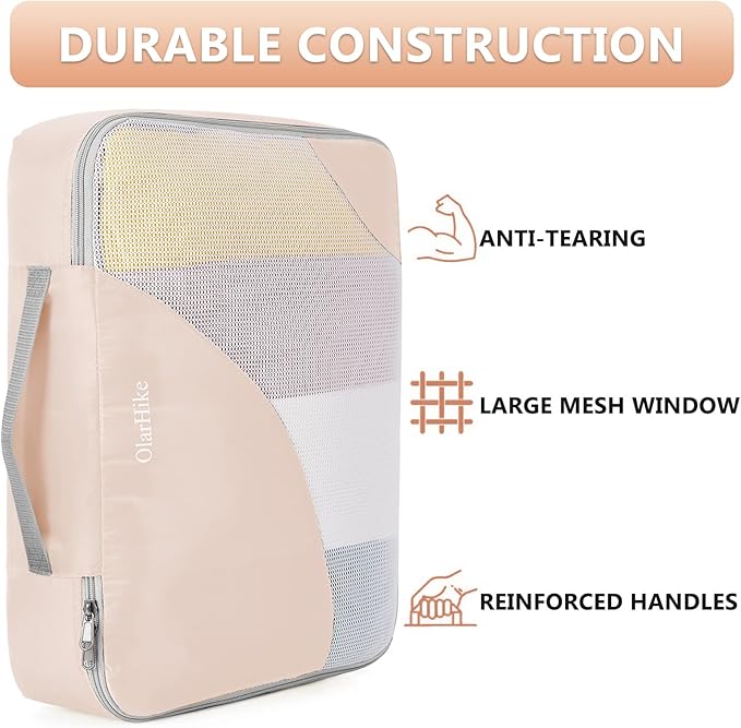 10 Set/8 Set Packing Cubes for Travel, Gifts for Women Mom,Anti-Tearing Suitcase Organizer for Luggage with Shoe & Hanging Toiletry Bag,OlarHike Vacation Essentials & Accessories for Cruise Ship,Cream