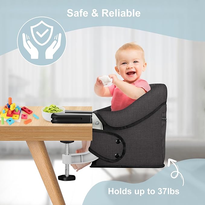 Hook On High Chair, Jozzve Baby High Chair, Portable High Chair for Travel, Foldable Fast Table Chair with Storage Bag, Baby Feeding Seat Clip On High Chair for Home and Travel (Brown)