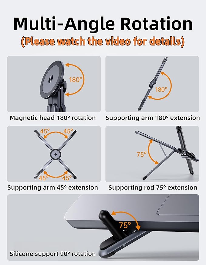 3-in-1 Folding Aluminum Alloy Laptop Stand, Height Adjustable Ergonomic Computer Riser Holder for Phone/Tablets/Computers, Portable Notebook Mount for Desk