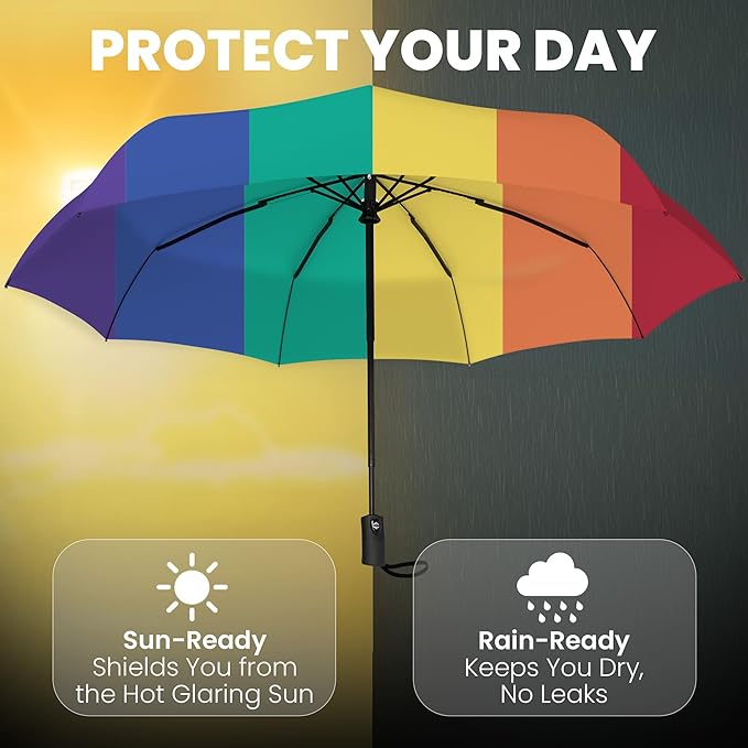 Rain-Mate Windproof Compact Umbrellas for Rain - Strong Reinforced Fiberglass Rib Design & Auto Open & Close - Portable Folding Travel Umbrella - Lightweight & Packable for Women & Men, Easy Collapse
