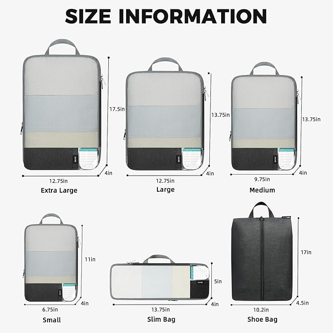 BAGAIL 6 Set/4 Set Lightweight Compression Packing Cubes for Travel, Anti-Tearing Expandable Organizer Bags for Suitcase