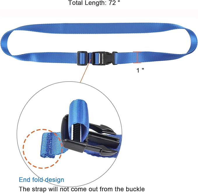 Buckle with Clips, Adjustable Nylon Straps with Buckle, Packing Strap, Blue 4 Pack (6’x1)