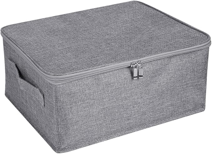 ANMINY Storage Bins with Zipper Lids 13 Qt Lidded Fabric Storage Boxes Baskets Cubes with Handles Collapsible Washable Cotton Linen Closet Shelf Clothes Organizer Containers - Gray, Small