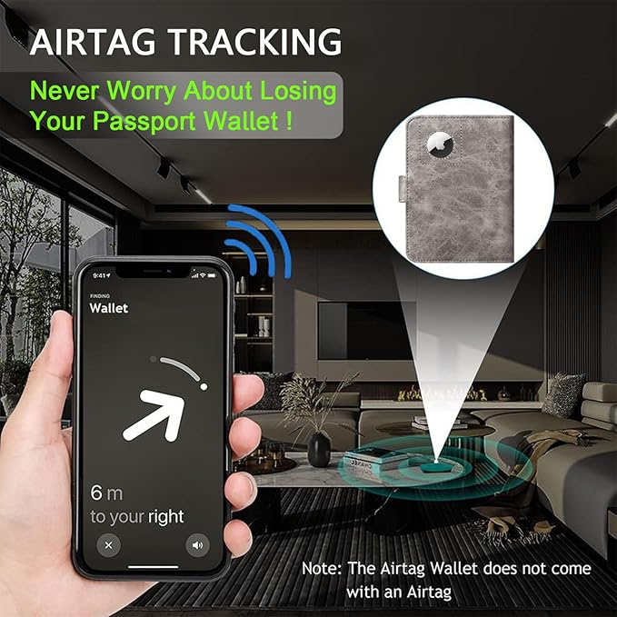 Airtag Passport Holder Cover Wallet RFID Blocking Leather Case Travel Essentials Luggage Accessories Travel Must Have(118#Grey)