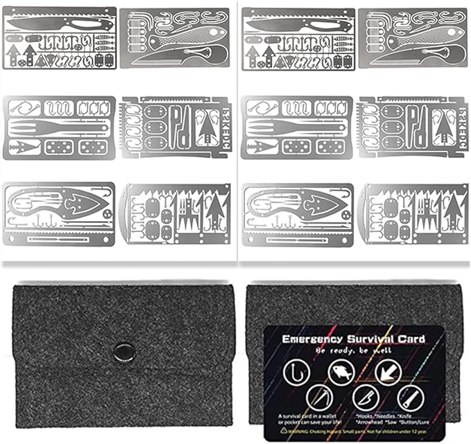 PSKOOK 12 Pcs Survival Multitool Card Emergency Camping Tool EDC Kit in Your Wallet Outdoor Hunting Fishing Hiking Gear