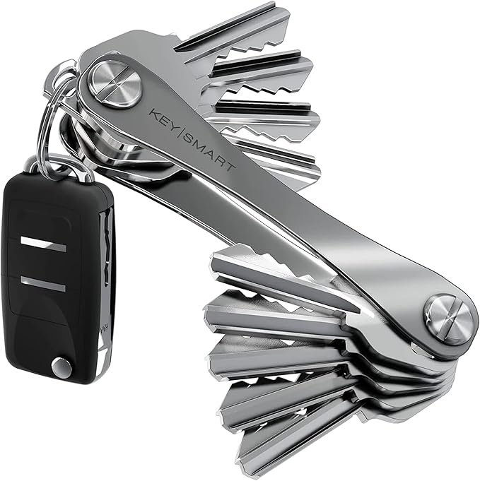 KEYSMART Key Holder for Keychain - Compact Key Organizer for Key Chain, Minimalist Clutter-Free EDC Keychains, Key Ring for Car Fobs Key Chains, Expandable (Up to 14 Keys, Titanium)