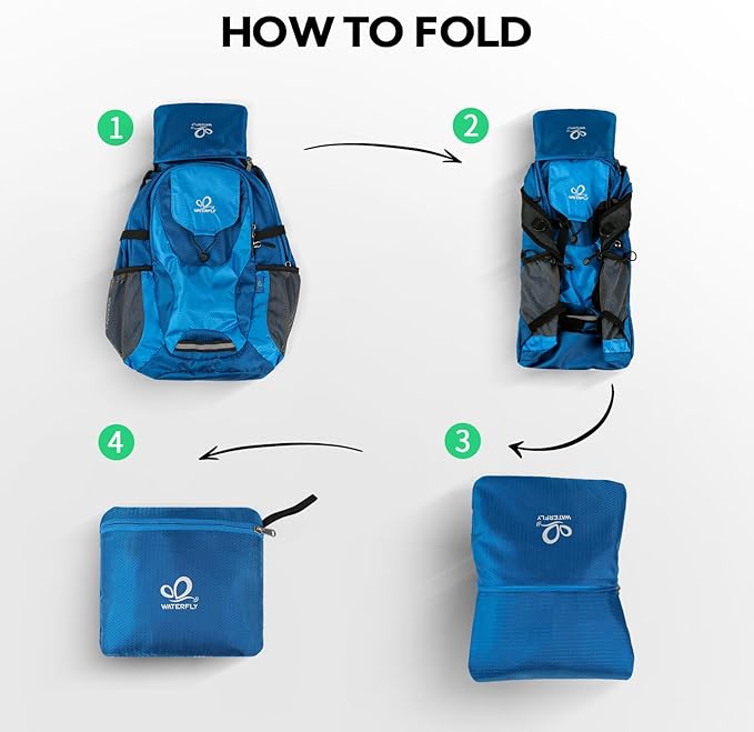WATERFLY Lightweight Packable Hiking Backpack: 30L Foldable Travel Daypack Ultralight Camping Day Pack for Woman Man