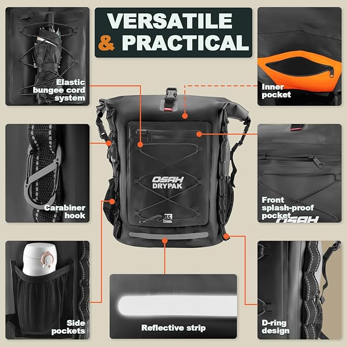 Waterproof Backpack Dry Bag 35L/55L/85L – Heavy Duty Roll-Top Hiking Backpack for Travel, Kayaking, Boating, Camping, Rafting and Fishing