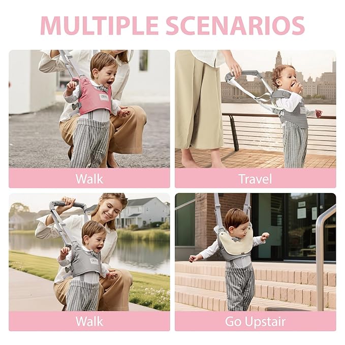 Baby Walking Harness-Handheld Assistant Belt- Toddler Infant Walking Aid for Trainer & Support 7-24 Month Old (all-season-Pink-1817)