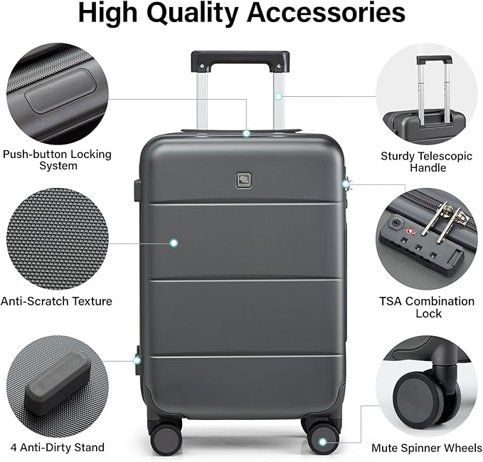 Hanke 3 Piece Luggage Sets with Spinner Wheels, Carry On Luggage Lightweight PC Hard Shell Suitcases TSA Luggage Checked Bag 20/24/28 Inch (Graphite Grey)