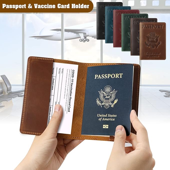 Jack&Chris Leather Passport Holder, Passport Travel Wallet Cover Case for Men Women, Leather Travel Documents Organizer Protector, JC105-Brown