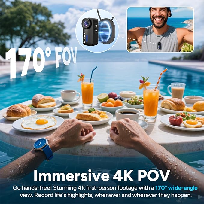 SJCAM C110Plus Magnetic Combo, 4K POV Pocket Action Camera,170° FOV Video, 6-Axis Stabilization,Mini Body Camera, Waterproof, Wearable cam for travel sport,Built-in Mic for Vlogging,Helmet Mount,Black