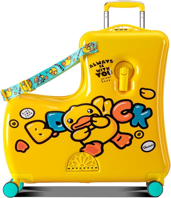 Kids' Lightweight Ride on Luggage with Spinner Wheels & Foldabe Design (Yellow Green Mint, 24"+ Aged 3-12 Toddler)