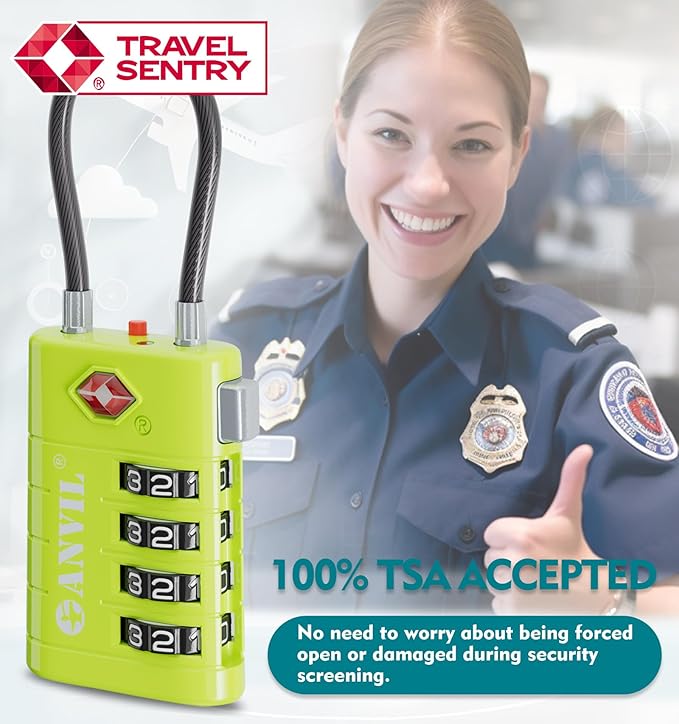 ANVIL 4 Digit Luggage Locks, TSA Locks for Luggage, Advanced TSA008 core, Alert Indicator for Your Travel Lock, Suitcase Lock.(3, 3 Colors)