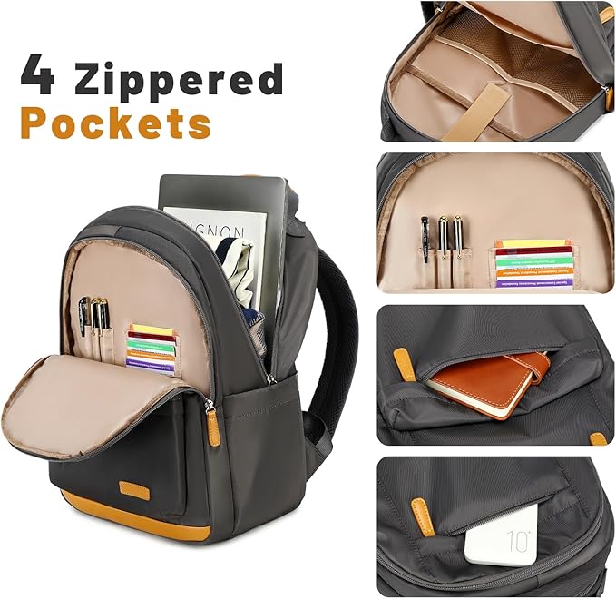 mygreen Waterproof Travel Backpack for Adults, 15.6 Inch Laptop Backpack with Multiple Compartments | Durable Anti-Theft Design, Luggage Strap, Lightweight for Business, Commute, and Air Travel Beige
