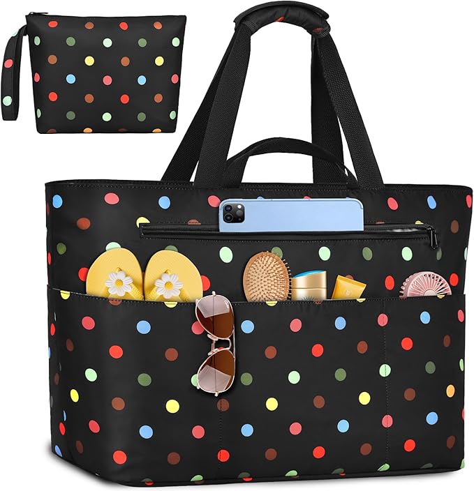 Extra Large Beach Bags for Women, Waterproof Sandproof Beach Tote Bag Zipper Foldable Swim Pool Bag with Wet Pocket