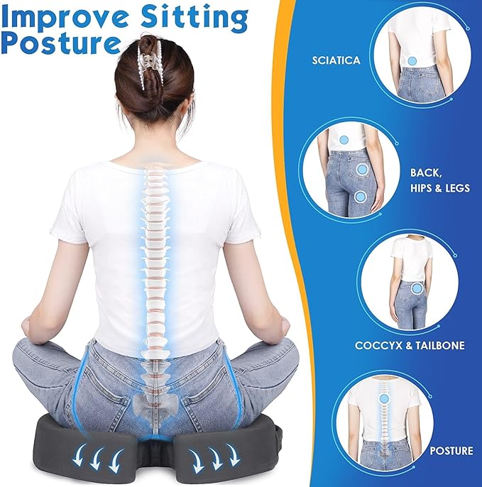 TushGuard Seat Cushion for Office Chair Memory Foam Non-Slip Cushion Back, Coccyx, Sciatica, Tailbone Pain Relief Butt Pillow for Office Chair, Car, Wheelchair, Grey, X-Large