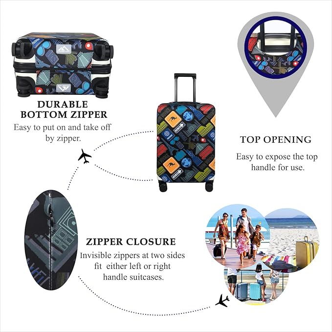 Explore Land Travel Luggage Cover Suitcase Protector Fits 27-30 Inch Case (Bon Voyage, L)
