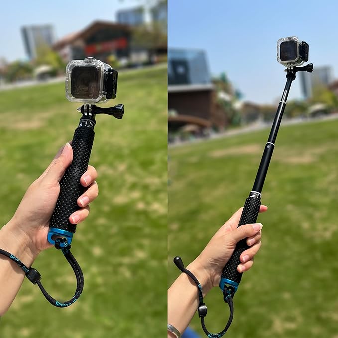 19” Short Extension Selfie Stick Compact Handle Grip Adjustable Waterproof Monopod Pole Compatible with GoPro Hero 13 12 11 10 9 8 7 6 5 AKASO DJI Osmo Action Camera(Mini Size)