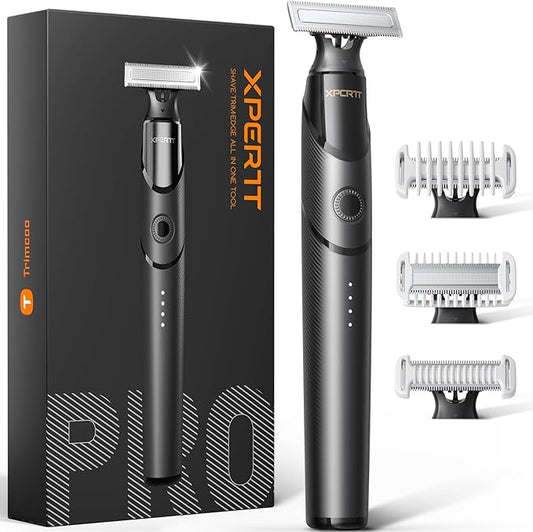 [2025 Upgraded Beard & Body Hair Trimmer for Men [All-in-One] USB-C Fast Charging, Groin & Ball Hair Painless Electric Shaver, Travel Razors, Waterproof Wet/Dry Groomer, Black(Lite)