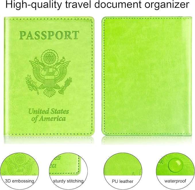 Herain Green & Orange Passport Holder for Travel, Cruise Essentials Passport Wallet Cover Case for Family Women Men, Travel Accessorie Gifts Must Haves Passports Book Protector