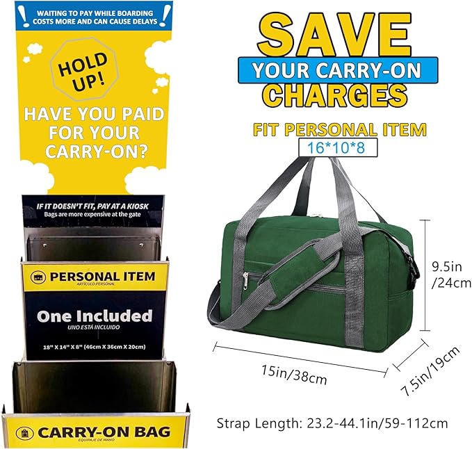 15 Inch Small Carry On Bags for Airplanes Spirit Airlines Personal Item Bag Underseat Foldable Travel Duffle Gym Bags for Women Men(20L,Green)