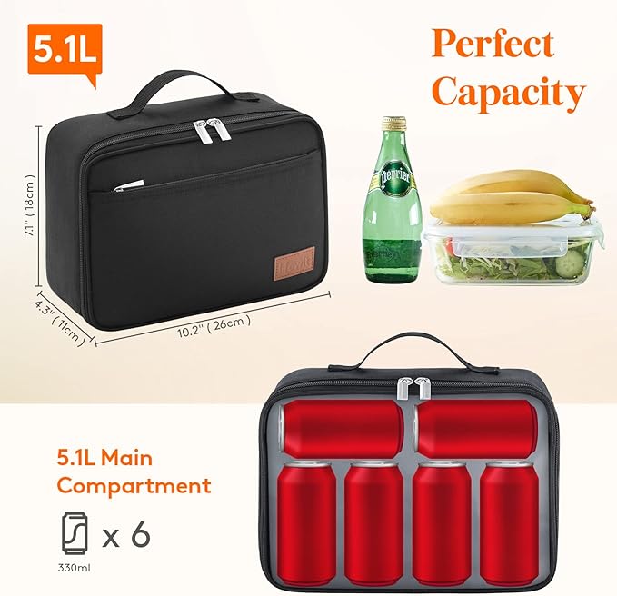 Lifewit Freezable Lunch Box, Insulated Reusable Lunch Bag with 2 Ice Packs, Mini Cooler Snack Bag for Bento Box for Salad, Sandwich, Snacks fo Men Women for Work, Black 5L