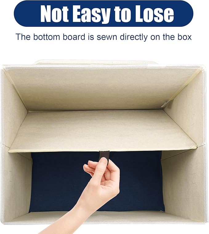 Large 17" 42 Quarts Collapsible Stackable Storage Bins with Lids [3-Pack] Foldable Fabric Linen Storage Boxes Cube, Closet Organizer Baskets with Label for Home (16.7 x 12 x 12", Navy Blue & White)