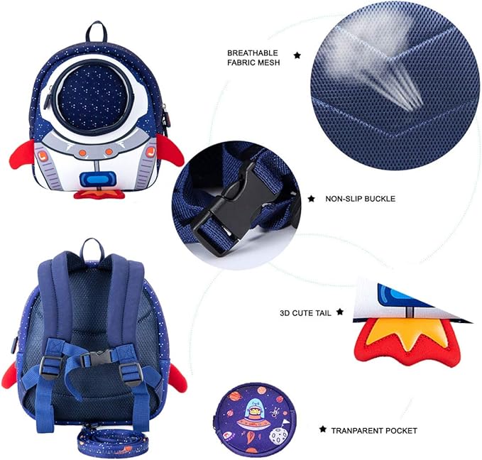 JiePai Rocket Toddler Kids Backpack with Harness Leash for Boys Girls Age 1-3