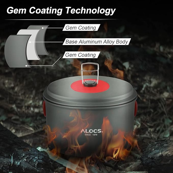 Alocs Camping Cookware Set - Lightweight Camping Cookware Mess Kit - Camping Pots and Pans Set - Camping Cooking Gear with Portable Carry Bag for Outdoor Backpacking Hiking and Picnic