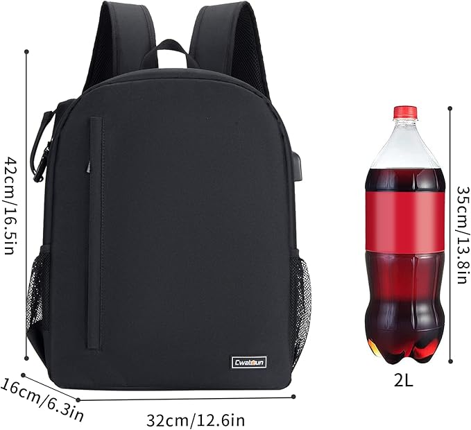 Cwatcun Camera Backpack with USB,Rain Cover,fit 15.6" Laptop,Anti-Theft Rear Open Camera Bag,Waterproof Camera Case with Tripod Straps for Canon Nikon Sony DSLR SLR Photography Bag Unisex(III-L-Black)
