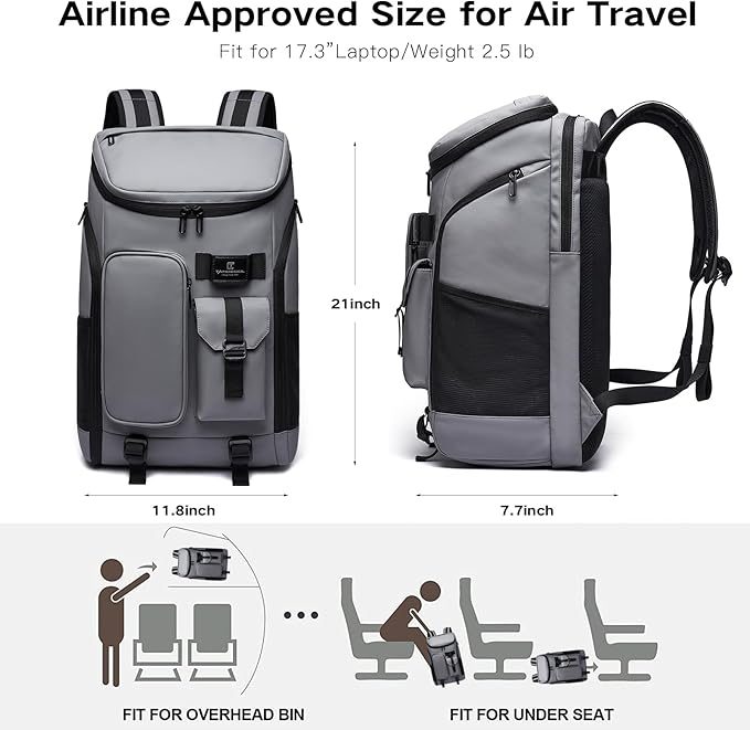 Carry on Travel Backpack for Men Women,30L Multi-Pocket 17.3inch Laptop Backpack, Sports Gym Tennis Badminton Backpack with Shoe Compartment-Grey