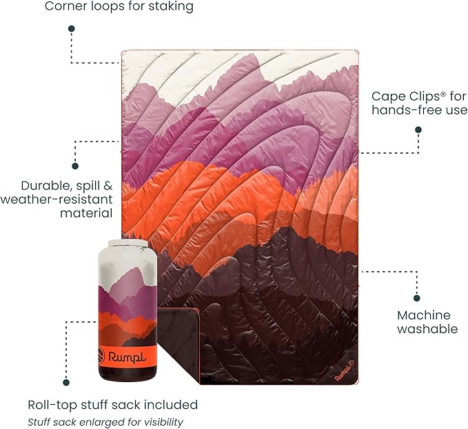 Rumpl Original Puffy Blanket - Warm, Water-Resistant Camping Blanket with 100% Recycled Synthetic Insulation, 52"x75", Original Puffy V2, Teton Dusk