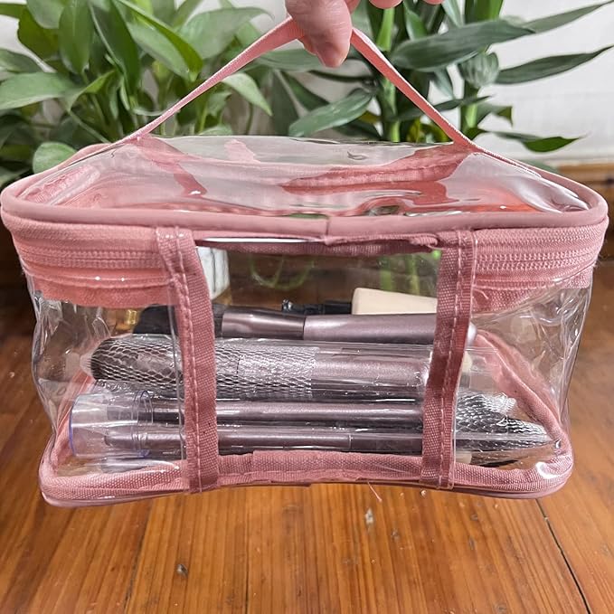 Clear Makeup Bags, 2 Pcs Transparent Cosmetic Bags, Pink, Black