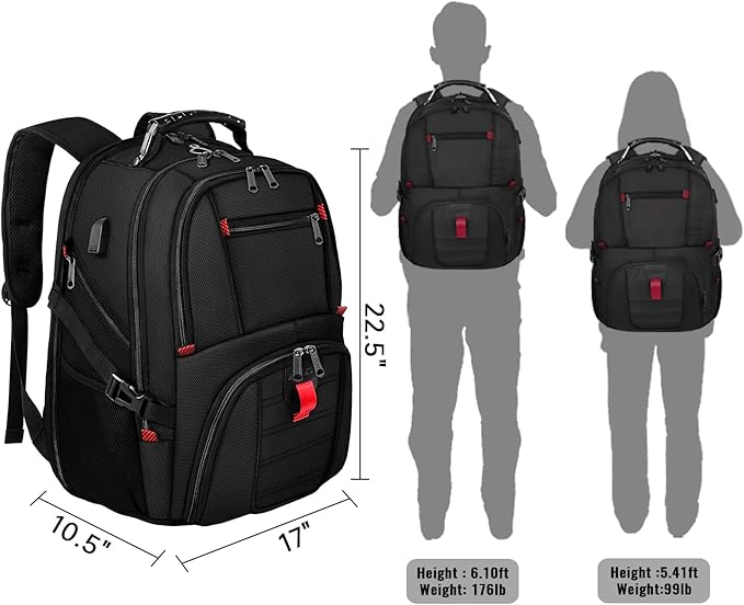 YOREPEK 18.4 Laptop Large Backpacks Fit Most 18 Inch Laptop with USB Charger Port,TSA Friendly Flight Approved Weekend Carry on Backpack with Luggage Strap for Men and Women, Black
