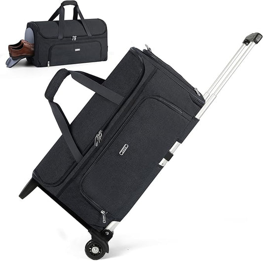 Garment Bags with Wheels, Garment Convertible Weekender Bags, Large Garment Bags for Travel, Duffle Luggage Bag Garment Bag (Black)