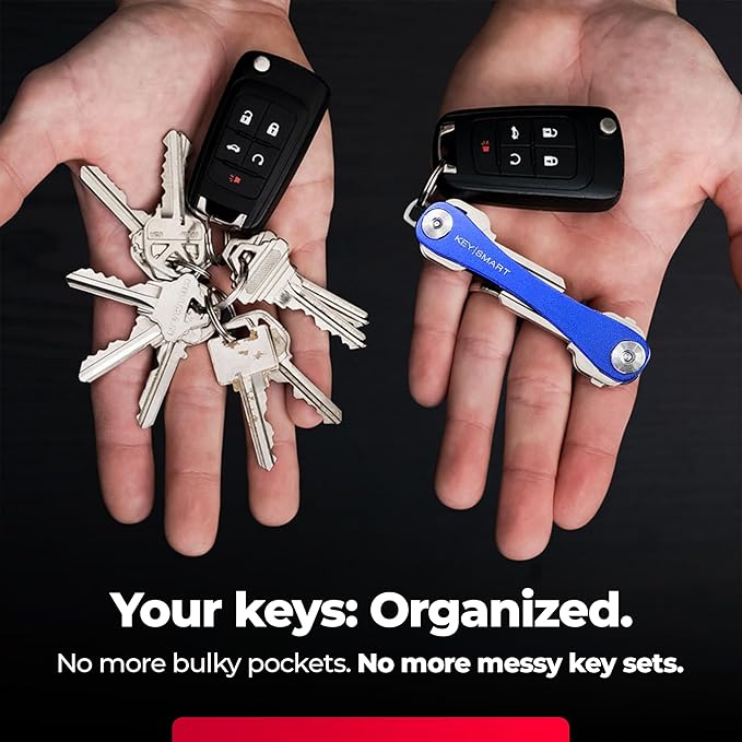 KEYSMART Key Holder for Keychain - Compact Key Organizer for Key Chain, Minimalist Clutter-Free EDC Keychains Key Ring, Blue, 14 Keys