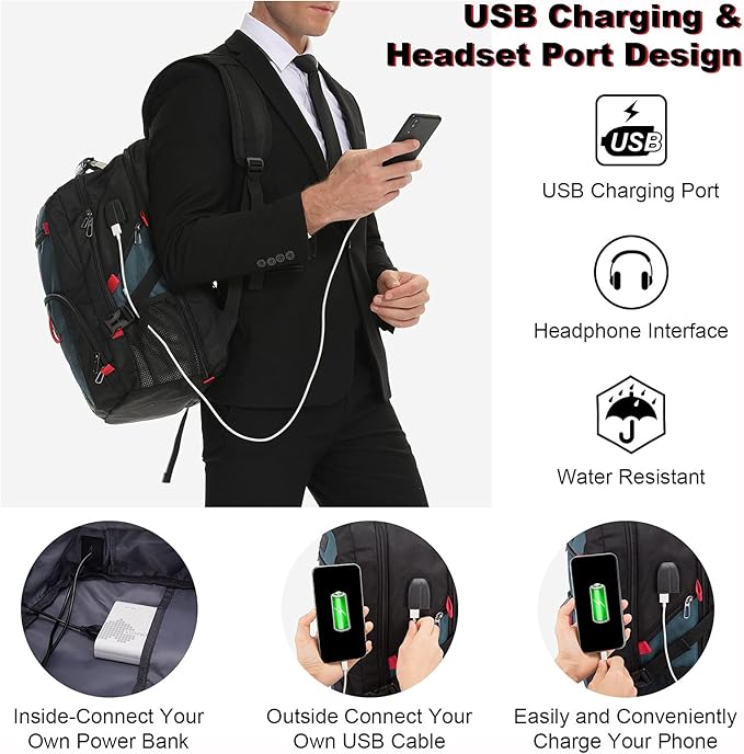 LOVEVOOK Travel Backpack for Men 17inch Large Work Backpack for Men Large Capacity Lockable Mochilas para Hombres Waterproof Computer Backpack for Work Business Travel College (17 inch，Dark-Blue)