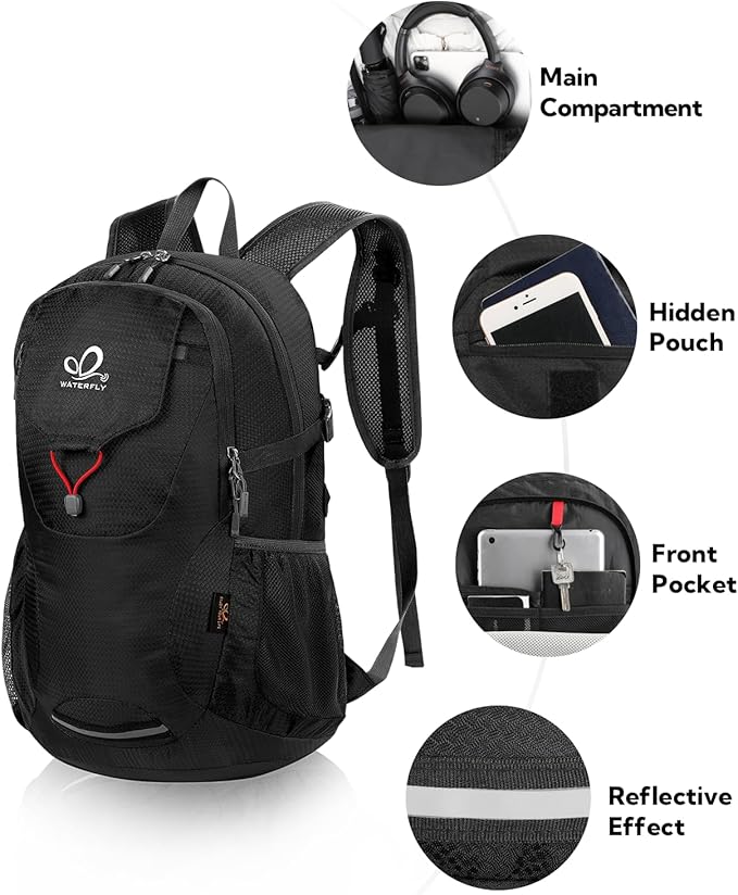 WATERFLY Lightweight Packable Hiking Backpack: 30L Foldable Travel Daypack Ultralight Camping Day Pack for Woman Man
