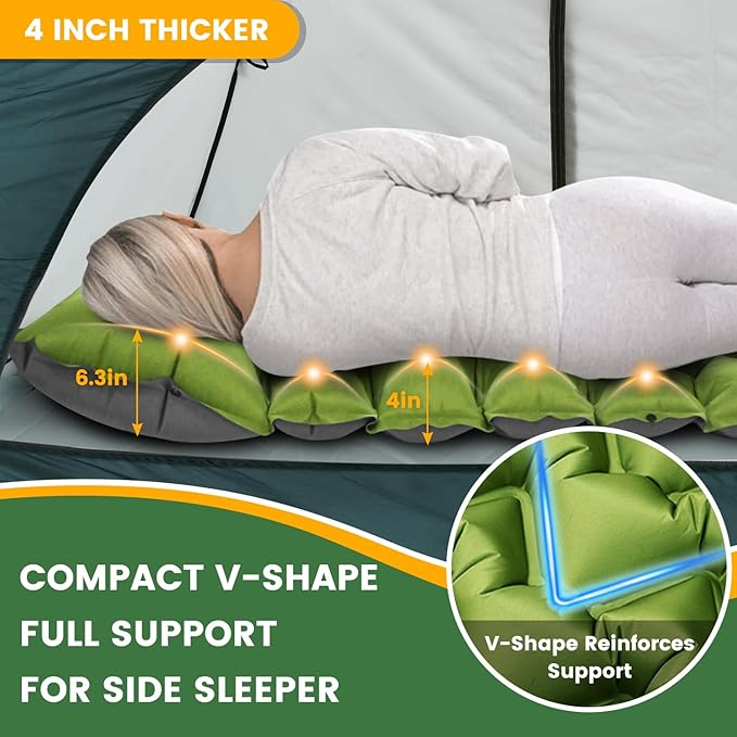 Ultralight Camping Sleeping Pad with Built-in Pillow & Foot Pump, Compact Inflatable Air Mattress for Backpacking, Hiking, Tent, Travel Camp & Outdoor Adventures
