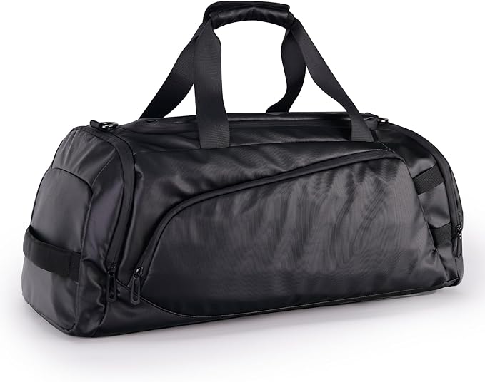 Duffle Bag for Travel, Carry on Gym Bag for Men, Waterproof Sport Bags with Shoe Compartment, 40L Lightweight Weekender Bag for Camping, Hiking, Trips - Black (Basic)