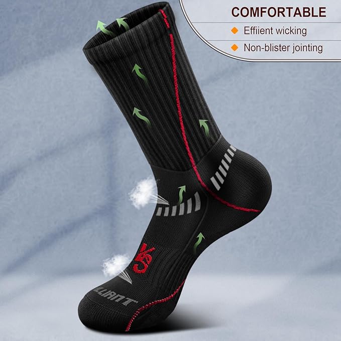 BULLIANT Compression Socks for Men 6Pairs, Athletic Crew Socks Cushioned For Men Sports Running-Arch Support