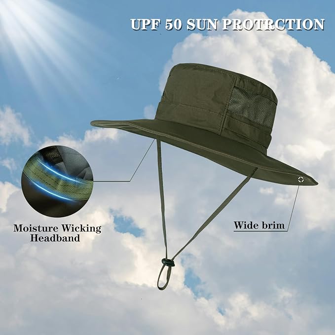 Sun Hat for Men/Women, UPF 50+ Fishing Hat,Waterproof Wide Brim Bucket Hat Foldable Boonie Hat for Hiking Garden Safari Beach