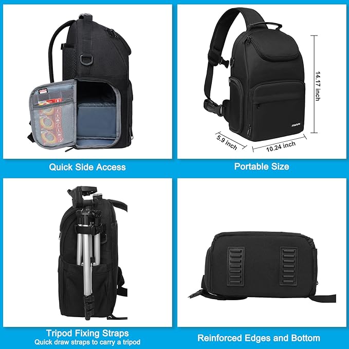 MOSISO Camera Sling Bag, DSLR/SLR/Mirrorless Camera Case Crossbody Photography Backpack with Tripod Holder&Removable Modular Inserts&PU Handle Compatible with Canon/Nikon/Sony, Black