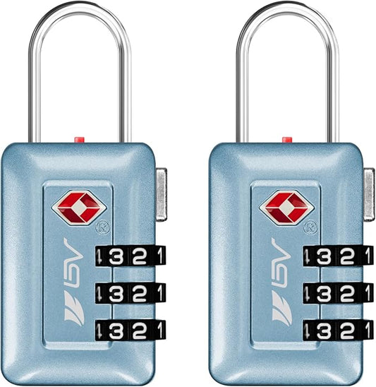 BV TSA Accepted Luggage Travel Lock, Set-Your-Own Combination Lock for School Gym Locker, Luggage Suitcase Baggage Locks, Filing Cabinets, Toolbox, Case (Arctic Blue, 2 Pack)