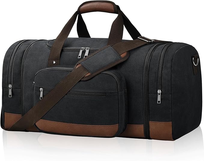 Litvyak Duffle Bag for Travel, Large 60L Canvas Travel Duffel Bags Overnight Weekend Gym Carry On Luggage Bag for Men & Women(Black)